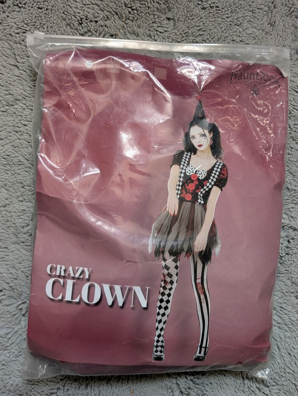 Hauntlook Crazy Clown Costume Dress Halloween Cosplay Harlequin NWOT